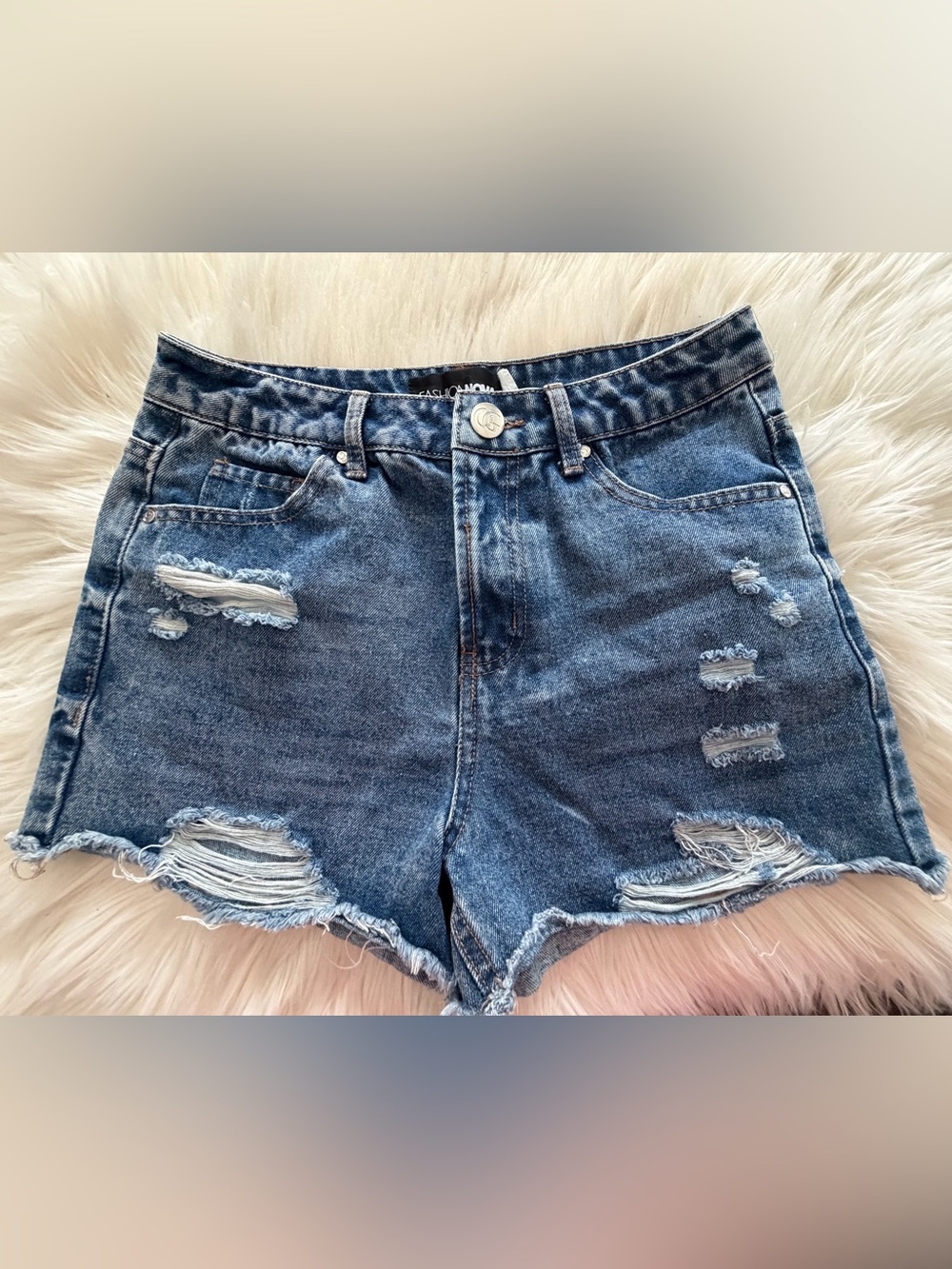 Fashion Nova Denim Distressed High-Waist Women’s Shorts - Blue